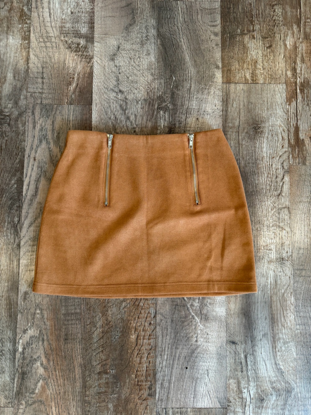 Camel Zip-Front Mini Skirt
